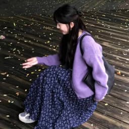 New Elegant Dark Blue Floral Women High-Waisted Retro Blue Floral Skirt Female A-line Skirt Casual Lazy Wind Long Skirt