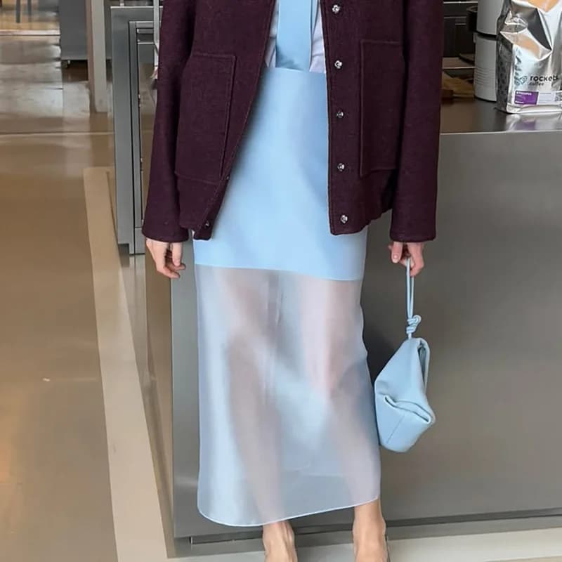See Through Mesh Patchwork Skirts Women Fashion High Waist Casual Commuting Streetwear Vacation Party Elegant Skirt
