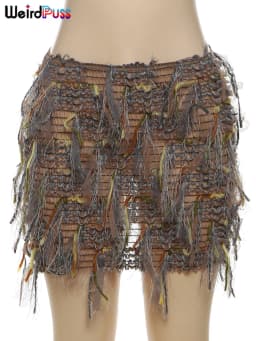 Weird Puss Colorful Tassel Skirts Peach Hip Women Thin Knit Wild Sexy Midnight Summer Trend Stretch Skinny Streetwear Bodycon