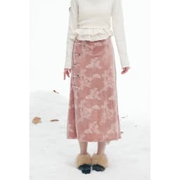 ELFSACK New Oriental Style Velvet Midi Skirt Autumn Winter A Line Jacquard Frog Buttons Elegant Soft Female Skirt