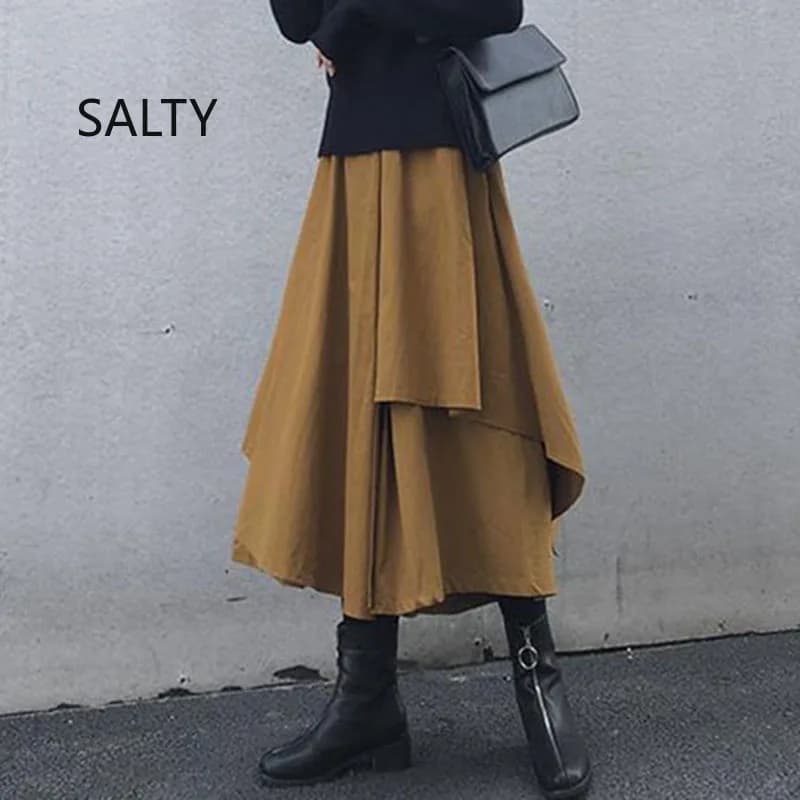 Black Skirts Woman Japanese Gothic Irregular High Waist Pleated Skirt Pants for Women Vintage Solid Cargo Skirts Female