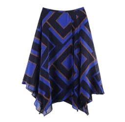 Spring Summer Women Colored Geometric Print Asymmetry Skirt Zipper Waist A-lined Swing Midi Long Chiffon Skirts