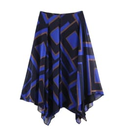 Spring Summer Women Colored Geometric Print Asymmetry Skirt Zipper Waist A-lined Swing Midi Long Chiffon Skirts