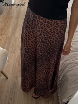 Long Leopard Skirt Women 2026 Luxury Satin Skirts Ladies Office Party A Line High Waist Brown Skirt For Women Maxi Spring Summer