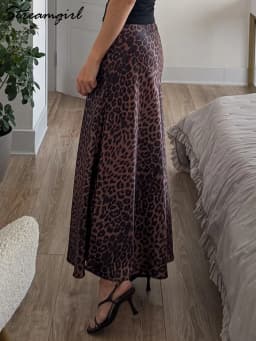 Long Leopard Skirt Women 2026 Luxury Satin Skirts Ladies Office Party A Line High Waist Brown Skirt For Women Maxi Spring Summer