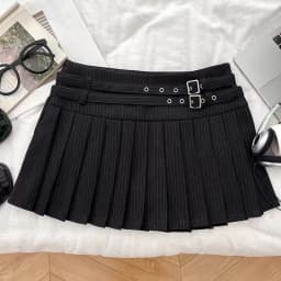 Preppy Striped Mini Skirt Women Korean Vintage Belt Sweet Student Pleats Skirts High Waist Kawaii Harajuku Simple Casual Skirt