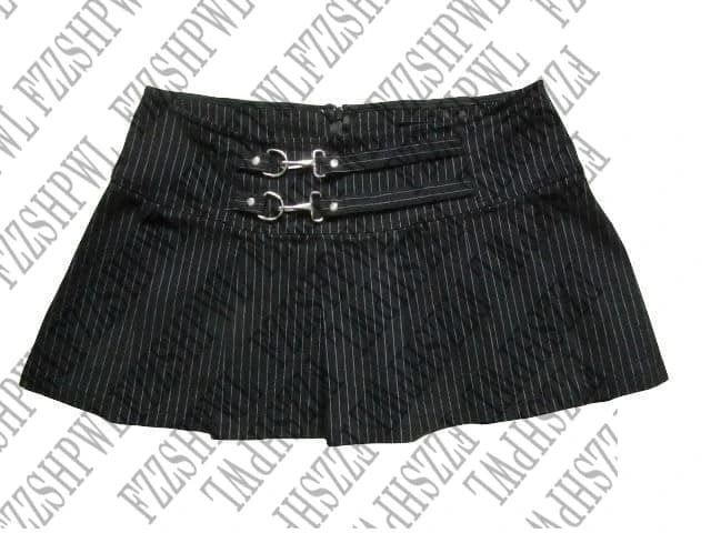 Y2K Aesthetic Punk Striped Mini Skirt Women High Waist Buckle Decor Pleated Short Skirt Streetwear Gothic Black Pinstripe Skirt