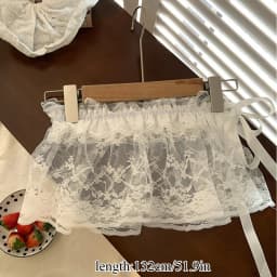 Y2K Mini Skirts Women Harajuku Aesthetic White Tulle Bandage Skirt Japanese Vintage Lolita Lace Trim Miniskirt Matching Pants