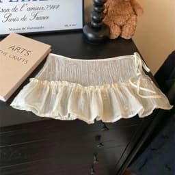 Y2K Mini Skirts Women Harajuku Aesthetic White Tulle Bandage Skirt Japanese Vintage Lolita Lace Trim Miniskirt Matching Pants