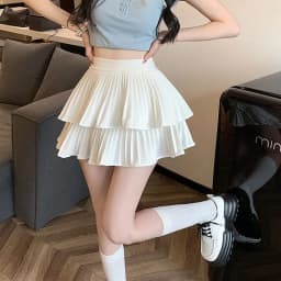 Preppy Style Elastic High waist Fluffy Skirt Double Layered Pleated Ruffled Edge Mini Cake Skirt Cute Hotsweet Y2K Skirt Pants