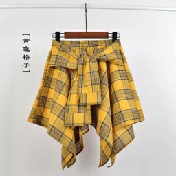 Summer Casual Retro Irregular Women Skirt Bow-knot Elastic Waist Shirt Style Blue White Lattice Mini A-line Shortskirt Female