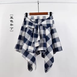 Summer Casual Retro Irregular Women Skirt Bow-knot Elastic Waist Shirt Style Blue White Lattice Mini A-line Shortskirt Female