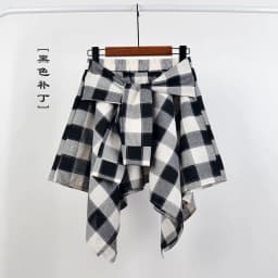 Summer Casual Retro Irregular Women Skirt Bow-knot Elastic Waist Shirt Style Blue White Lattice Mini A-line Shortskirt Female