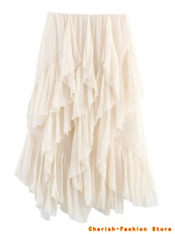 Irregular Ruffles Cake Skirt Pleated Cake Womens Skirt High Waist Faldas Mujer Japan Style Eleganr Skirts Spring Summer 2025