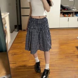2026 Women Knee Length 2000s Summer Korean High Waist A Line Skirts Harajuku Aesthetic Patchwork Vintage Plaid Print Mini Skirt