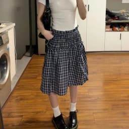 2026 Women Knee Length 2000s Summer Korean High Waist A Line Skirts Harajuku Aesthetic Patchwork Vintage Plaid Print Mini Skirt