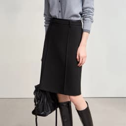 AMII Minimalist Skirts For Women 2026 Winter Straight Solid Knit Midi Skirt Patchwork Leather Casual Woman Clothing 12524092