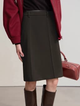 AMII Minimalist Skirts For Women 2026 Winter Straight Solid Knit Midi Skirt Patchwork Leather Casual Woman Clothing 12524092
