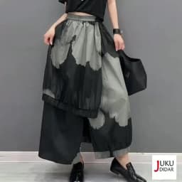 Painted Fashion New Japanese Style Woman Loose Fit Tide Long Green Black Vintage Printed Skirt Casual Streetwear Skirt JJSK076