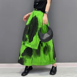 Painted Fashion New Japanese Style Woman Loose Fit Tide Long Green Black Vintage Printed Skirt Casual Streetwear Skirt JJSK076