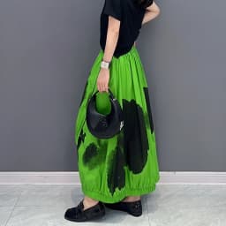 Painted Fashion New Japanese Style Woman Loose Fit Tide Long Green Black Vintage Printed Skirt Casual Streetwear Skirt JJSK076