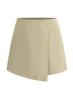 Streamgirl Asymmetric Mini Skorts For Women Summer Elastic High Waist Zipper Black Mini Skirts Shorts Ladies Casual Women Shorts