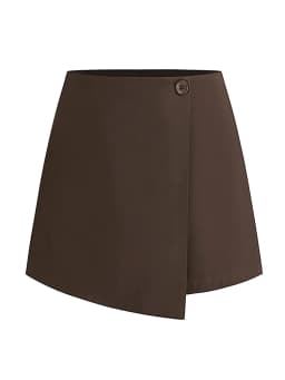 Streamgirl Asymmetric Mini Skorts For Women Summer Elastic High Waist Zipper Black Mini Skirts Shorts Ladies Casual Women Shorts