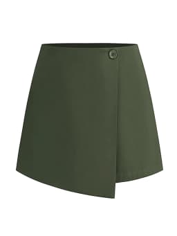 Streamgirl Asymmetric Mini Skorts For Women Summer Elastic High Waist Zipper Black Mini Skirts Shorts Ladies Casual Women Shorts