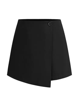 Streamgirl Asymmetric Mini Skorts For Women Summer Elastic High Waist Zipper Black Mini Skirts Shorts Ladies Casual Women Shorts
