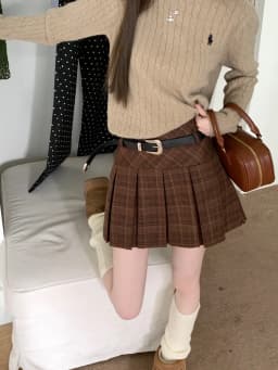 Korean style Winter Woolen Kawaii Mini Skirts Women Fashion Y2K Streetwear Tartan Pleated Plaid Skirt High Waist A-Line Skirt