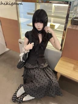 Vintage Women Skirt High Waist Patchwork Lace Loose Jupe Chic Polka Dot Saia Japanese Summer Skirts 2025 Faldas Mujer De Moda