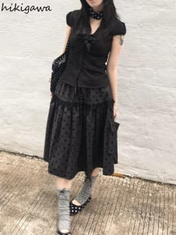 Vintage Women Skirt High Waist Patchwork Lace Loose Jupe Chic Polka Dot Saia Japanese Summer Skirts 2025 Faldas Mujer De Moda