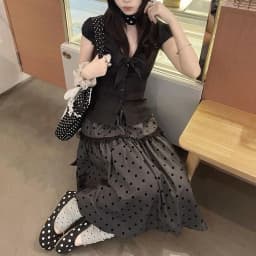 Vintage Women Skirt High Waist Patchwork Lace Loose Jupe Chic Polka Dot Saia Japanese Summer Skirts 2025 Faldas Mujer De Moda