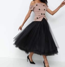 Black Big Volume Tutu Tulle Women Skirts Stretchy Waistband 7 Layer Tulle And 1 Lining Ankle Length Maxi Skirt