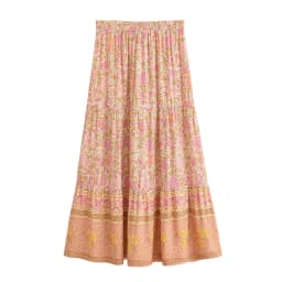 Boho Queens Vintage Women Pink Floral High Elastic Waist Vacation Beach Bohemian Skirt Ladies Maxi A-Line Boho Skirts
