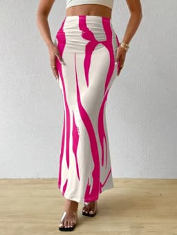 Women's Summer Bodycon Long Skirt Casual High Waist Zebra Print Slim Fit Skirt Elegant Fishtail Skirt