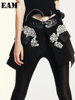 [EAM] High Waist  Black Beading Blingbling Rhinestones Mini Half-body Skirt Women Fashion Tide New Spring Autumn 2026 JY75801