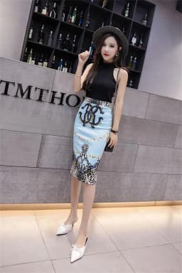 Streetwear Blue Skirt Ladies Spring Clothes Women's High Waist Harajuku Korean Style Vintage Print Skirt for Women Faldas Cortas
