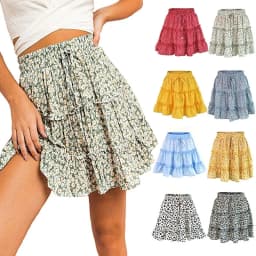 2026 Summer Floral Chiffon Skirts Women High Waisted Vintage Ruffles Printing Mini Skirt Casual Holiday Beach A-Line Skirts