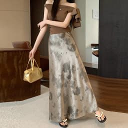 Tie-dye Satin Mermaid Skirt: High Waist Flowy Drape Bodycon Midaxi Skirts For Women Slimming & Hip Covering