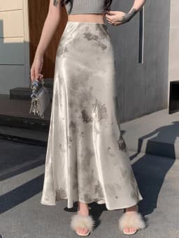 Tie-dye Satin Mermaid Skirt: High Waist Flowy Drape Bodycon Midaxi Skirts For Women Slimming & Hip Covering