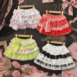 Japanese Sweet Lolita Print Mini Skirt Women Kawaii Colorful Splicing Design Polka Dot Short Skirt Y2K Cute Bow Puffy Cake Skirt