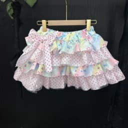 Japanese Sweet Lolita Print Mini Skirt Women Kawaii Colorful Splicing Design Polka Dot Short Skirt Y2K Cute Bow Puffy Cake Skirt