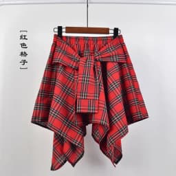 TOTRUST Fashion College Asymmetrical Skirt Women Summer Plaid Skirt Women Casual Students Fake Shirt Mini Skirt Female Saia