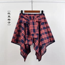 TOTRUST Fashion College Asymmetrical Skirt Women Summer Plaid Skirt Women Casual Students Fake Shirt Mini Skirt Female Saia