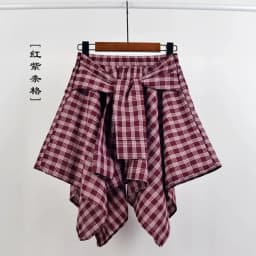 TOTRUST Fashion College Asymmetrical Skirt Women Summer Plaid Skirt Women Casual Students Fake Shirt Mini Skirt Female Saia