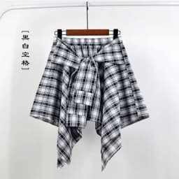 TOTRUST Fashion College Asymmetrical Skirt Women Summer Plaid Skirt Women Casual Students Fake Shirt Mini Skirt Female Saia