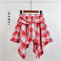 TOTRUST Fashion College Asymmetrical Skirt Women Summer Plaid Skirt Women Casual Students Fake Shirt Mini Skirt Female Saia