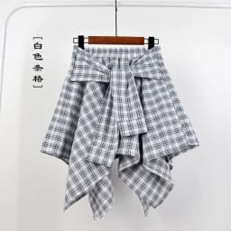 TOTRUST Fashion College Asymmetrical Skirt Women Summer Plaid Skirt Women Casual Students Fake Shirt Mini Skirt Female Saia