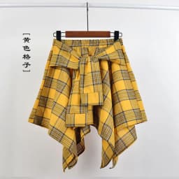 TOTRUST Fashion College Asymmetrical Skirt Women Summer Plaid Skirt Women Casual Students Fake Shirt Mini Skirt Female Saia